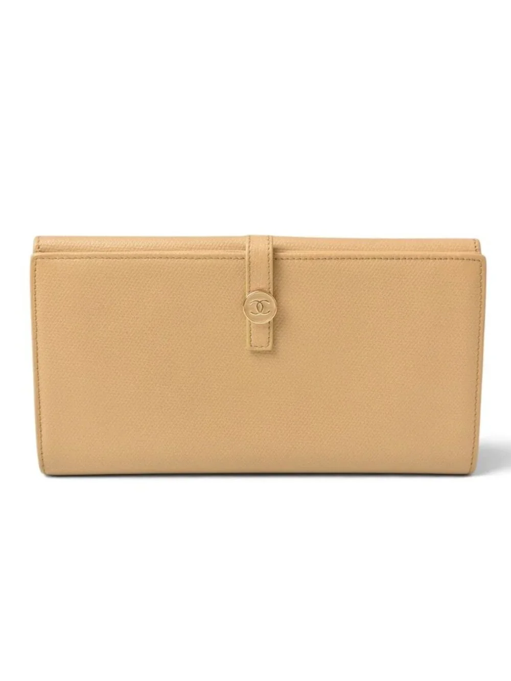Chanel Wallet Coco Button Bifold Leather Beige